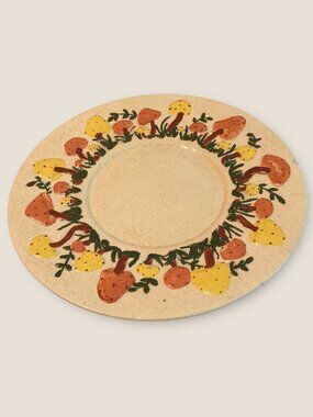 Vintage 70s Arnels Happy Mushroom Pottery 11" Plate  Earthy Colors